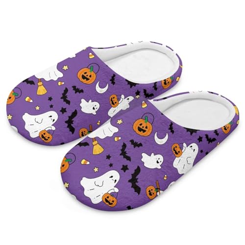 Uacyareni Süßer Geist und Fledermaus Halloween Damen Pantoffeln Soft Flauschig Flach Leichte Freizeit Slipper Komfortabel Hausschuhe Herren-44-45 von Uacyareni
