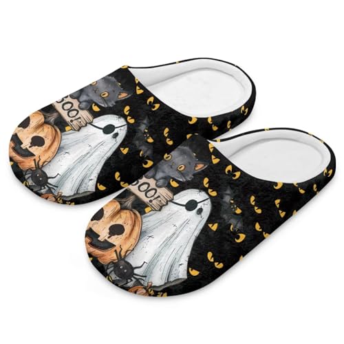 Uacyareni Süßer Geisterkürbis Halloween Cartoon Bequem Flauschig Flach Leichte Freizeit Slipper Komfortabel Hausschuhe Herren-38-39 von Uacyareni