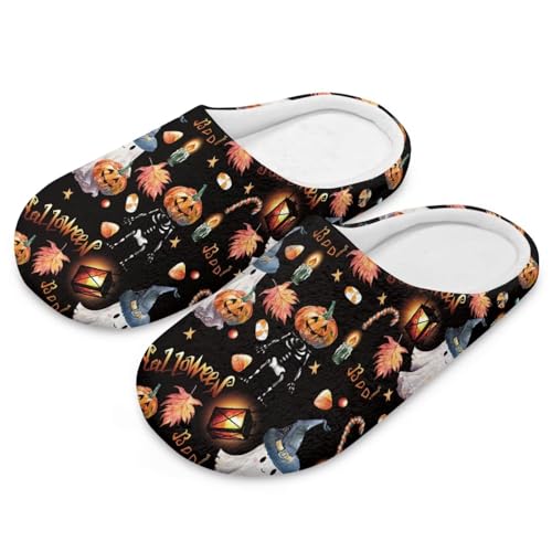 Uacyareni Süßer Geisterkürbis Halloween Hausschuhe für Damen Und Herren Warmer Flanell Hausschuhe Damen Komfortabel Funny Slippers-38-39 von Uacyareni