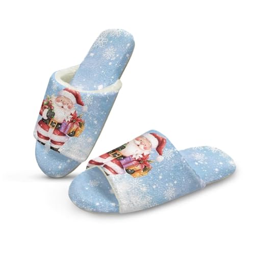 Uacyareni Süßer Santa Claus Plüsch Pantoletten Komfortabel Slipper Hauspantoffeln Warmer Flanell Kuschelige Offene Fersen-40-41 von Uacyareni