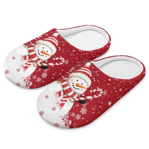 Uacyareni Süßer Schneemann Candy Cane Buntes Licht Bequem Plüsch Pantoffeln Cartoon-Elch Hüttenschuhe Slippers Hausschuhe Komfortabel Christmas Slippers-36-37 von Uacyareni