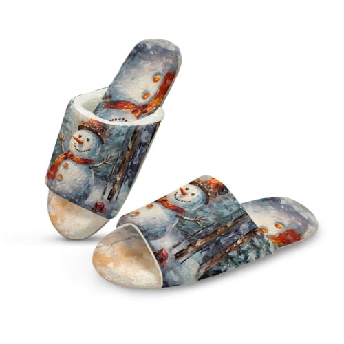 Uacyareni Süßer Schneemann Plüsch Pantoletten Komfortabel Slipper Hauspantoffeln Christmas Pantoffeln Weihnachtshausschuhe Funny Slippers-36-37 von Uacyareni