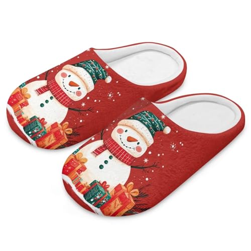 Uacyareni Süßer Schneemann Schneeflocke Hausschuhe Damen Weihnachten Winter Pantoffeln Warmer Flanell Hausschuhe Damen-38-39 von Uacyareni