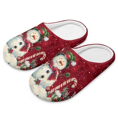 Uacyareni Süßer Schneemann Zuckerstange Hausschuhe Damen Weihnachten Winter Pantoffeln Komfortabel Christmas Pantoffeln Weihnachtshausschuhe Funny Slippers-38-39 von Uacyareni