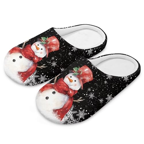 Uacyareni Süßer Schneemann und Schneeflocke Hausschuhe Damen Weihnachten Winter Pantoffeln Warmer Flanell Slippers-38-39 von Uacyareni