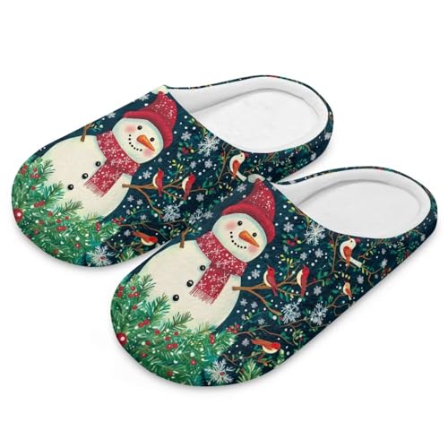 Uacyareni Süßer Schneemann und Vogel Hausschuhe Damen Weihnachten Winter Pantoffeln Warmer Flanell Christmas Pantoffeln für Frauen-38-39 von Uacyareni
