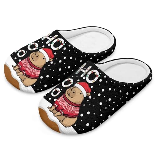Uacyareni Süßes Capybar Weihnachten Weiche Bequem Plüsch Pantoffeln Komfortabel Hüttenschuhe Slippers Hausschuhe Hausschuhe Damen-46-47 von Uacyareni