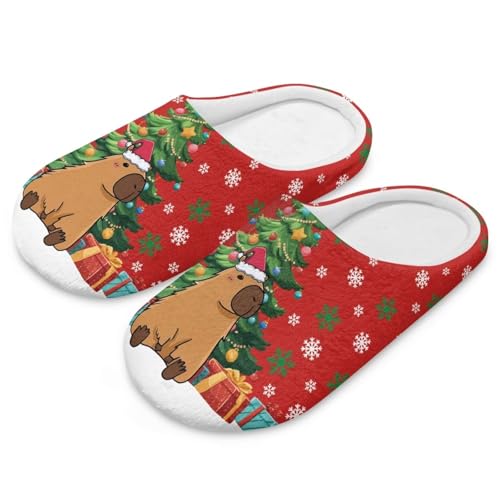 Uacyareni Süßes Capybara Hausschuhe Damen Weihnachten Winter Pantoffeln Komfortabel Christmas Pantoffeln Weihnachtshausschuhe Funny Slippers-44-45 von Uacyareni