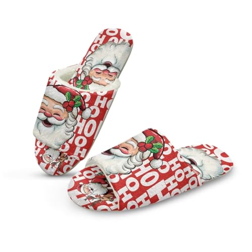 Uacyareni Weihnachten Hausschuhe Damen Winter Warme Hausschuhe Für Weich Und Bequem Funny Santa Claus Offene Zehen Pantoffeln-42-43 von Uacyareni