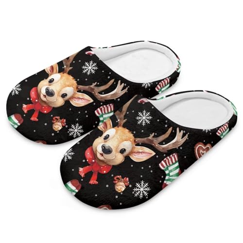 Uacyareni Weihnachten Weiche Bequem Plüsch Pantoffeln Cartoon-Elch Hüttenschuhe Slippers Hausschuhe Komfortabel Christmas Pantoffeln Weihnachtshausschuhe-38-39 von Uacyareni