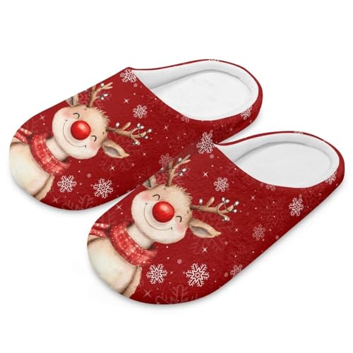 Uacyareni Weihnachts Hausschuhe Damen Warm Plüsch Süßer Elch Hüttenschuhe Slippers Hausschuhe Komfortabel Christmas Pantoffeln-44-45 von Uacyareni