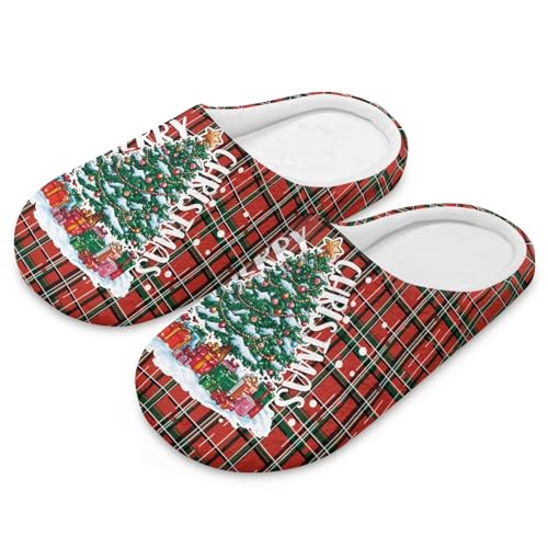 Uacyareni Weihnachtsbaum Plüsch Pantoletten Komfortabel Slipper Hauspantoffeln Warmer Flanell Hausschuhe Damen-44-45 von Uacyareni