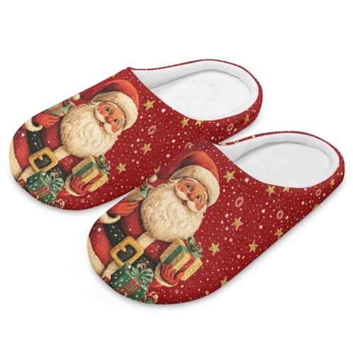 Uacyareni Weihnachtsmann Christmas Pantoffeln Weihnachtshausschuhe Funny Slippers Plüsch Pantoletten Komfortabel Pantoffeln-36-37 von Uacyareni