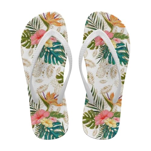 Uacyareni Zehentrenner Damen Blumen und Blätter Bequem Flip Flops Sommer Pantoletten Plateau Pantoffeln rutschfest Badelatschen 39 EU von Uacyareni