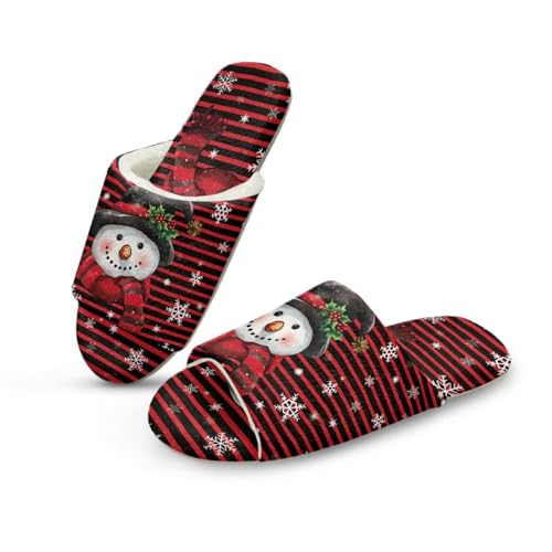 Uacyareni hübscher Schneemann Weihnachts Hausschuhe Damen Warm Plüsch Kuschelige Offene Fersen Pantoffeln für Indoor-38-39 von Uacyareni