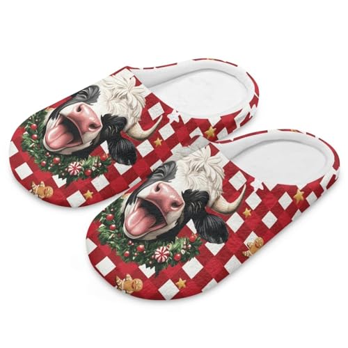 Uacyareni lustige Kuh Weihnachts Hausschuhe Damen Warm Plüsch Plüsch Pantoletten Komfortabel Slipper Hauspantoffeln Christmas Slippers-36-37 von Uacyareni
