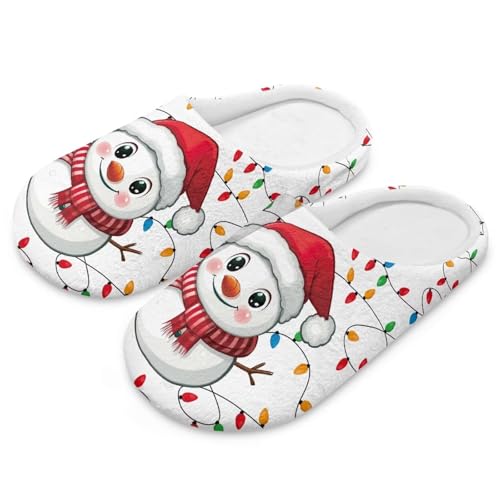 Uacyareni süßer Schneemann Buntes Licht Bequem Plüsch Pantoffeln Cartoon-Elch Hüttenschuhe Slippers Hausschuhe Komfortabel Christmas Slippers-38-39 von Uacyareni