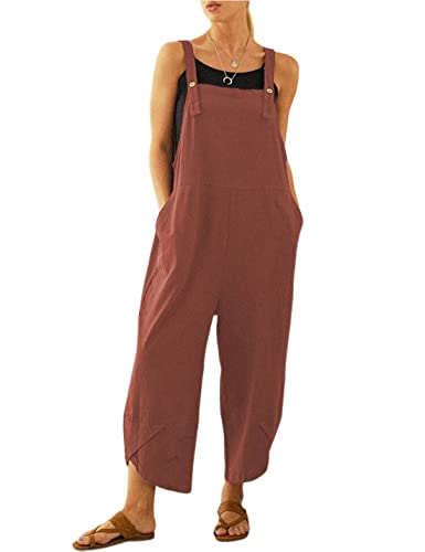 Uaneo Damen Latzhose aus Baumwolle, verstellbar, lässig, mit Taschen, Rostrot, Medium von Uaneo