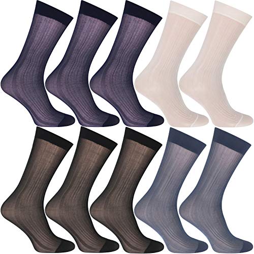 Uaussi 10 Paar ultradünne Herrensocken, Seide, durchscheinend, Business-Socken, weiches Nylon, Arbeitshose, Sox Mitte der Wade, Schwarz+Marine+Weiß+Dunkel Gey, Einheitsgr��e von Uaussi