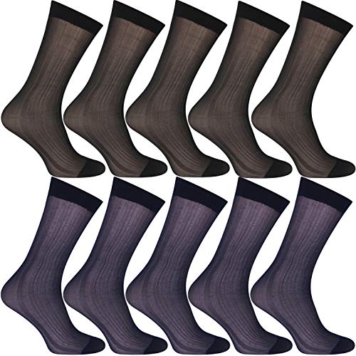 Uaussi 10 Paar ultradünne Herren-Socken, Seide, durchscheinend, Business-Socken, weiches Nylon, Arbeitshose, Sox, wadenhoch, Schwarz / Marineblau, Einheitsgr��e von Uaussi