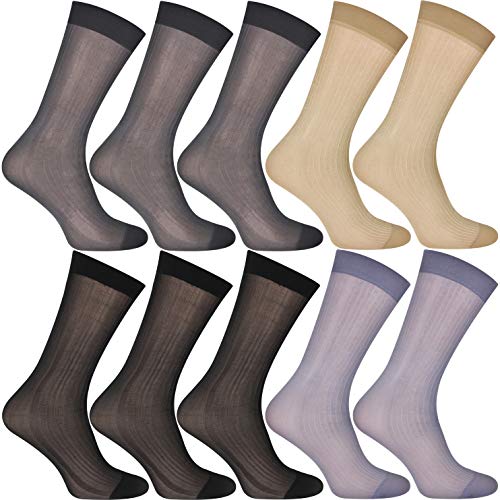 Uaussi 10 Paar ultradünne Herrensocken, Seide, durchscheinend, Business-Socken, weiches Nylon, Arbeitshose, Sox Mitte der Wade, Schwarz+Eisen Grau+Khaki+Licht Gey, Einheitsgr��e von Uaussi