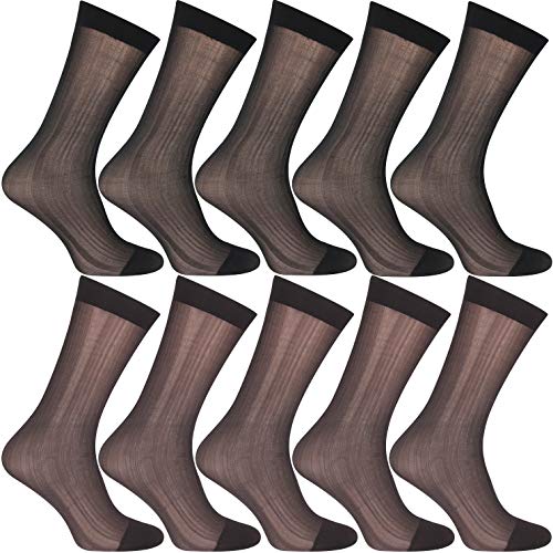 Uaussi 10 Paar ultradünne Herrensocken, Seide, durchscheinend, Business-Socken, weiches Nylon, Arbeitshose, Sox Mitte der Wade, Schwarz+Dunkelbraun, Einheitsgr��e von Uaussi