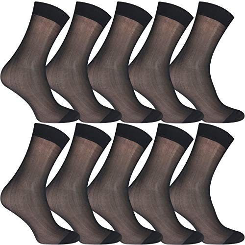 Uaussi 10 Paar ultradünne Herren-Socken, Seide, durchscheinend, Business-Socken, weiches Nylon, Arbeitshose, Sox, wadenhoch, Farbe: Schwarz, Einheitsgr��e von Uaussi