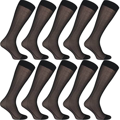 Uaussi 10 Paar ultradünne Herren-Socken, Seide, durchscheinend, Business-Socken, weiches Nylon, Arbeitshose, Sox, wadenhoch, Otc Stripes 10 Schwarz, Einheitsgr��e von Uaussi