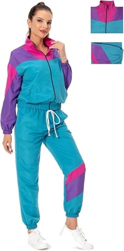 Ubaywey 6 Pcs Set 80s 90s Outfit, Jogging Suit, 80er Jahre Langarm Windbreaker 90er Jahre Track Outfit Casual Sweatshirts Frauen Jogger Hosen Athletische Sweatshirts Kleidung XL von Ubaywey