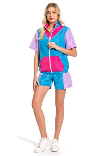 Ubaywey 80er Jahre Color Blocking Retro Sport Kurzarm Set Windbreaker 90er Jahre Track Outfit Casual Sweatshirts Frauen Jogger Athletische Sweatshirts Kleidung L von Ubaywey