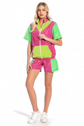Ubaywey 80er Jahre Color Blocking Retro Sport Kurzarm Set Windbreaker 90er Jahre Track Outfit Casual Sweatshirts Frauen Jogger Athletische Sweatshirts Kleidung XL von Ubaywey