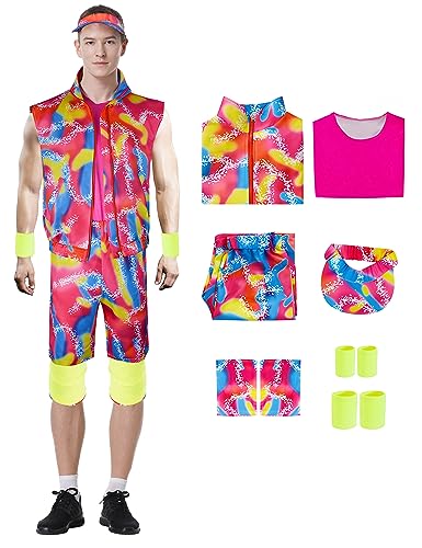 Ubaywey Mann Frauen 80er Jahre Kleidung Hippie Disco Hawaiian Beach Party Kostüm Halloween Retro Kleidung Karneval Cosplay (PINK, XL) von Ubaywey