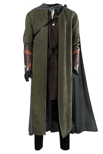 Ubaywey Mittelalterliche Kapuze Mantel Tunika Uniform Armband Gürtel Zubehör Halloween Voll Outfit Cosplay Kostüm Herren (Grün, L) von Ubaywey