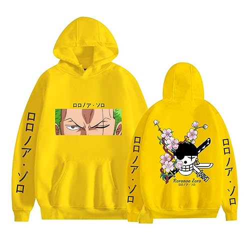 One Piece Monkey D Luffy Pullover Japanische Anime Sweatshirt Mit Taschen Fashion Cosplay Kapuzenpullover,001yellow,S1 von Ubeisy