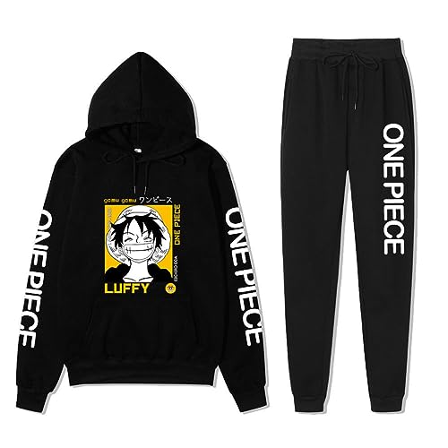 Ubeisy Anime Monkey D. Luffy Kleidung One Piece Hoodie Pullover Zoro Luffy Cosplay Kapuzenpullover und Hose,013black,3XL1 von Ubeisy