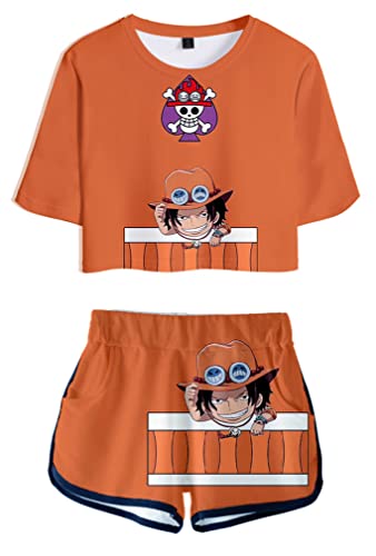 Ubeisy Anime One Piece Anzug Luffy Chopper T-shirt und Shorts Zweiteiler bauchfrei Sporttops kurze Hose für Damen,14379,M1 von Ubeisy