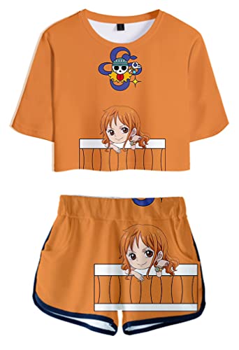 Ubeisy Anime One Piece Anzug Luffy Chopper T-shirt und Shorts Zweiteiler bauchfrei Sporttops kurze Hose für Damen,14383,XS1 von Ubeisy