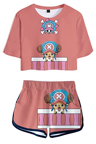 Ubeisy Anime One Piece Anzug Luffy Chopper T-shirt und Shorts Zweiteiler bauchfrei Sporttops kurze Hose für Damen,14385,M1 von Ubeisy