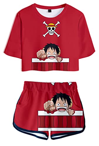 Ubeisy Anime One Piece Anzug Luffy Chopper T-shirt und Shorts Zweiteiler bauchfrei Sporttops kurze Hose für Damen,14386,M1 von Ubeisy