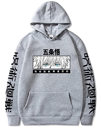 Ubeisy Gojo Satoru Hoodie Herren Anime Gojo Satoru Harajuku Kapuzenpullover mit Tasche,007grey,S1 von Ubeisy
