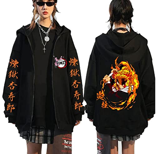 Ubeisy Herren Anime Anime Hoodie mit Nezuko Tanjiro Giyuu Aufdruck Kimetsu no Yaiba Zip-up Jacke,005B,XL von Ubeisy
