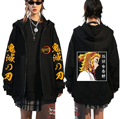 Ubeisy Herren Anime Anime Hoodie mit Nezuko Tanjiro Giyuu Aufdruck Kimetsu no Yaiba Zip-up Jacke,005E,S1 von Ubeisy