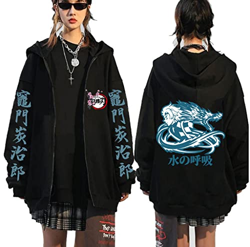 Ubeisy Herren Anime Anime Hoodie mit Nezuko Tanjiro Giyuu Aufdruck Kimetsu no Yaiba Zip-up Jacke,005F,L1 von Ubeisy