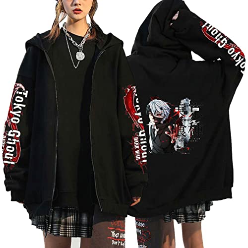 Ubeisy Herren Anime Jacke Ken Kaneki Zip up Aufdruck Janpanische Manga Cosplay Anime Jacke mit Tasche,002A,3XL1 von Ubeisy