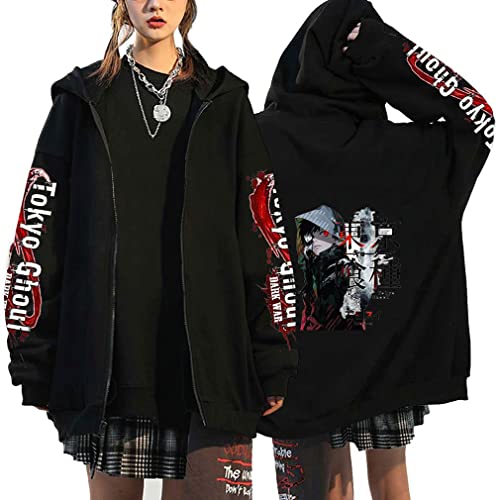 Ubeisy Herren Anime Jacke Ken Kaneki Zip up Aufdruck Janpanische Manga Cosplay Anime Jacke mit Tasche,002B,XL von Ubeisy