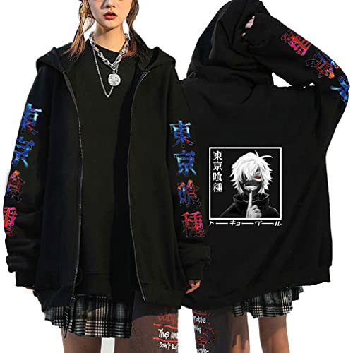 Ubeisy Herren Anime Zippper Jacke mit Kapuze Japanischer Anime Ken Kaneki Druck Trendy Casual Fashion Hoodies,001F,XL1 von Ubeisy