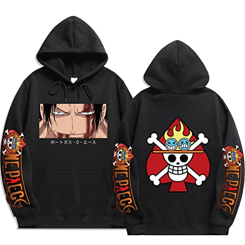 Ubeisy Herren ONE Piece Hoodie mit Luffy Ace Cosplay Aufdruck janpanische Piraterie Anime Kapuzenpullover,095black,L1 von Ubeisy