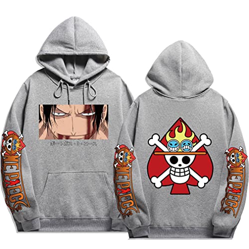 Ubeisy Herren ONE Piece Hoodie mit Luffy Ace Cosplay Aufdruck janpanische Piraterie Anime Kapuzenpullover,095grey,XL1 von Ubeisy