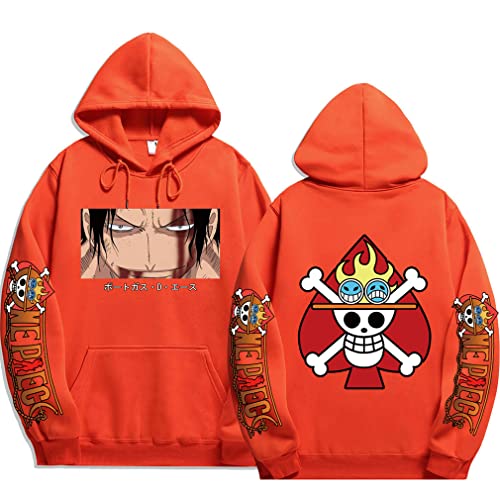 Ubeisy Herren ONE Piece Hoodie mit Luffy Ace Cosplay Aufdruck janpanische Piraterie Anime Kapuzenpullover,095orange,XXL1 von Ubeisy