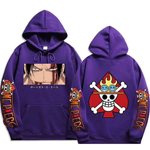 Ubeisy Herren ONE Piece Hoodie mit Luffy Ace Cosplay Aufdruck janpanische Piraterie Anime Kapuzenpullover,095purple,XL1 von Ubeisy